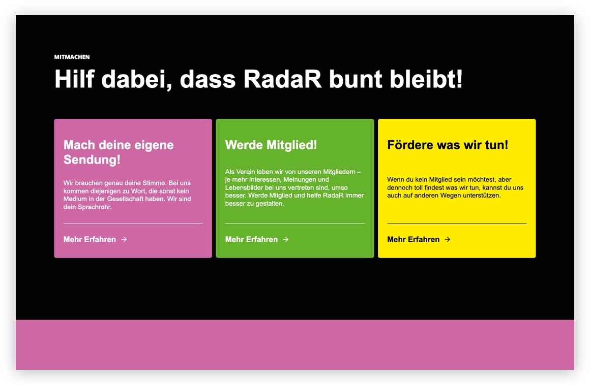Radio Darmstadt, Mitmachen in Pink, Grün und Gelb